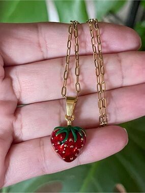 Stainless Steel Strawberry Pendant Necklace
